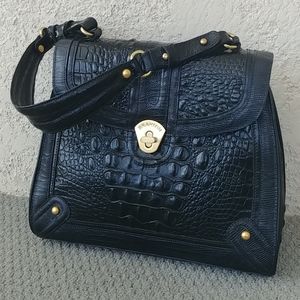 Brahmin Brinley Black croc Turnlock top handle bag
